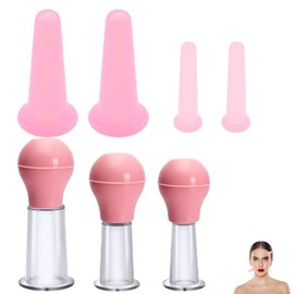 7 Pcs Facial Cupping Set for Face, Face Cupping Facial Cups, Face Cupping Set for Face Neck Back Eyes Massage Vacuum Cans Suction Anti Cellulite Massager Health Care(Pink)