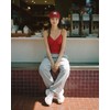 Twist string tank top T-shirt daily summer red twist tank