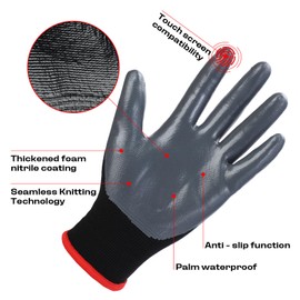 JDL Safety Work Gloves with Nitrile Coating-Waterproof Palm;Touchscreen Compatible,US Patent,Superior Dexterity;Seamless Knit Non-slip Oil Resistant Working Gloves for Men and Women