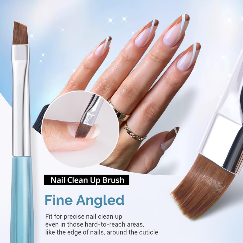 AIRSEE Nail Art Clean Up Brushes, 3 PCS Flat/Oval/Fine Angled
