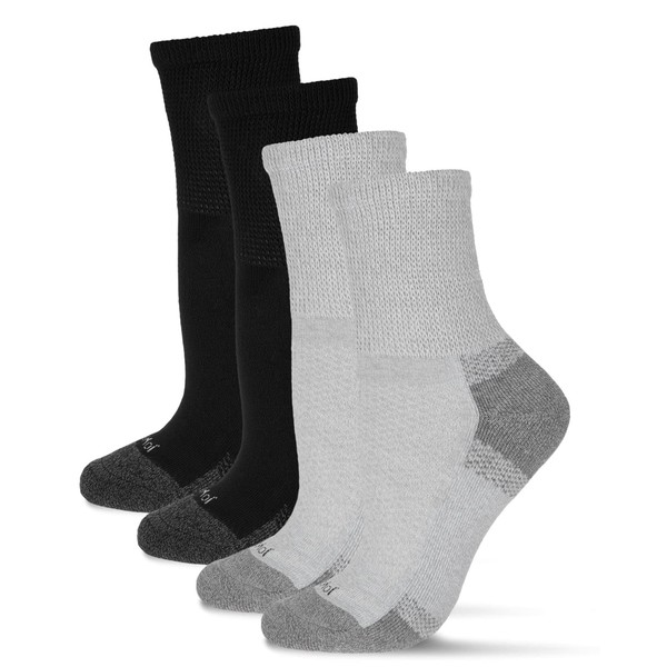 Well Fit 2 Pair Diabetic Half Cushion Quarter Sock Gray-Black