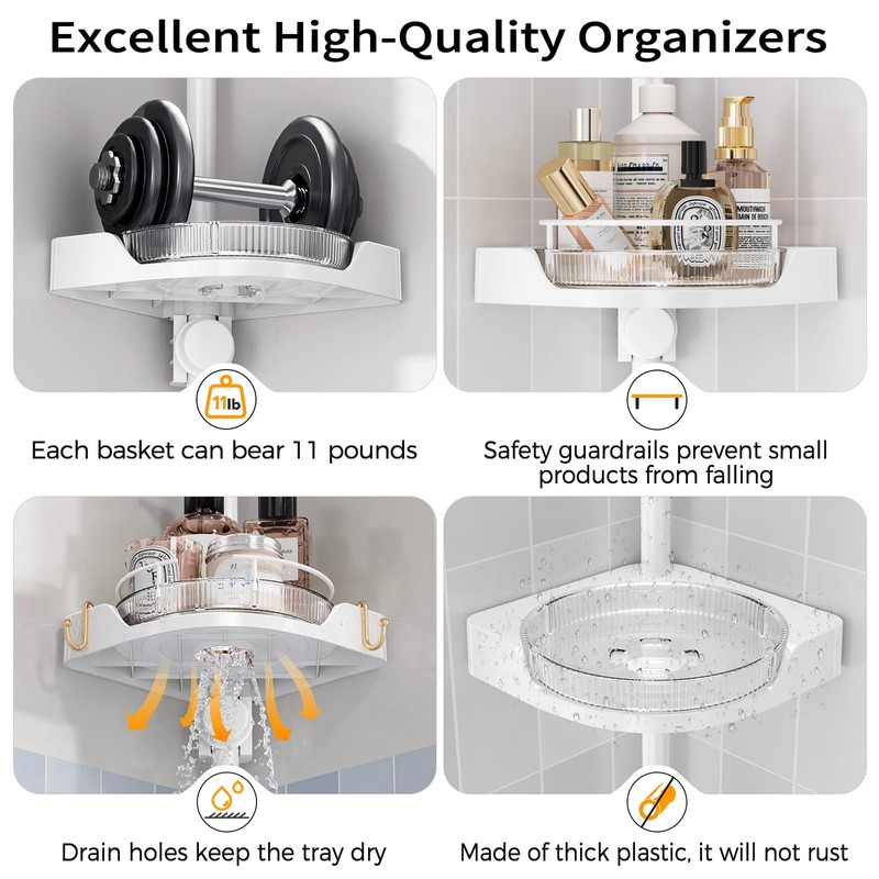 shuang qing 360° Rotating Corner Shower Caddy Tension Pole Organizer