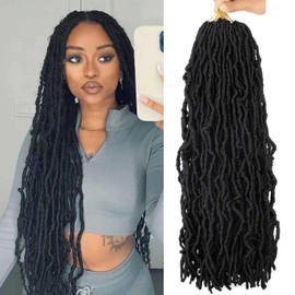 24 Inch Soft Locs Crochet Hair Pre Looped 6 Packs Faux Locs Crochet Braids Goddess Locs Dreadlocs Synthetic Hair For Black Women (1B, 24 Inch (Pack of 6))