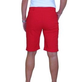 icecoolfashion Womens Stretch Shorts with Pockets Above Knee Length Straight Leg Bermudas with Turn Up Cuffs Red 8-22 (16)