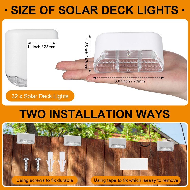 Geelin 32 Pcs Solar Deck Lights Outdoor, Waterproof LED Solar
