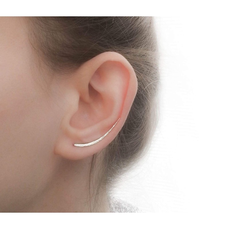 Earrings Sterling Silver Ear Climbers Long Curved Bar Studs