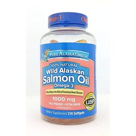 Pure Alaska Omega-3 Aceite de salmón alaska salvaje 1000mg cápsulas blandas, Anaranjado, 210 Caps (el empaque puede diferir)                          