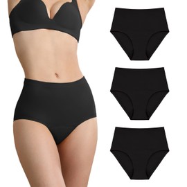IRISMORII Seamless Incontinence Leak Proof Underwear for Women Absorbent Washable Panties Postpartum Protective Brief 3 Pack (Black M)