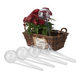 Relaxdays Watering Balls, Set of 5, Thirst Balls for Plants, 250 ml, Plastic, Watering Ball, 28 x 8 cm, Transparent