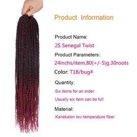 Palace hair 6Pack/LOT Senegalese Twist Crochet Hair Braids Small Easy Twist Crochet Braiding Hair 2S Senegalese Twists 14 inch 18inch 24inch 30strands/pack Hairstyles For Black Women color (24inchs, T1B/bug)