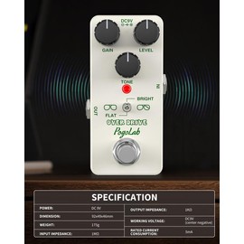 POGOLAB Guitar Effect Pedal, Mini Overdrive Pedal, True Bypass Pedal with Two Effects Bright and Flat, for Electric Guitar