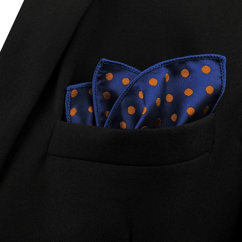 SHLAX&WING Large Silk Pocket Square Blue Dots Dotty Mens Hankies