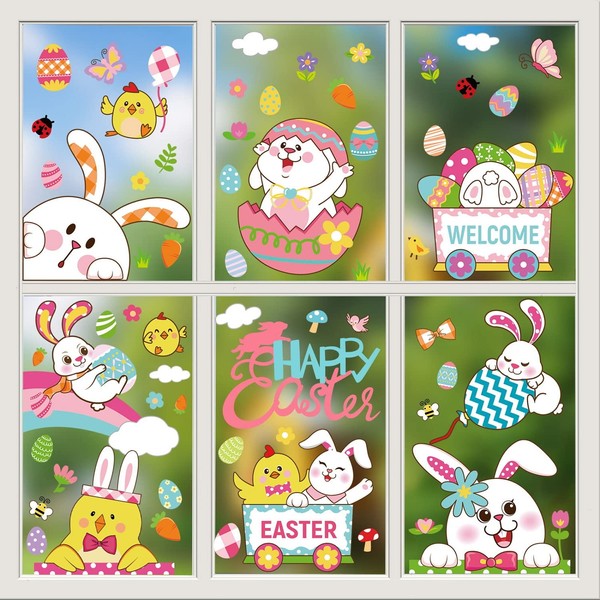 CESOF Easter Decorations Window Clings,9 Sheets 94 PCS Double Sided