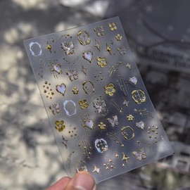 Gold Nail Stickers for Nail Art Flower Butterfly Heart Nail Decals with Gold Accent,Stickers for Nails Design 3D Self-Adhesive Nail Art Supplies & Decorations for Women Girls 1 Sheet