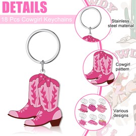Nosiny 18 Pcs Cowgirl Keychains Party Favors Pink Western Boots Horseshoe Hat Keychains for Girl Women Lovers Gifts Last Rode Bachelorette Decorations Birthday Bridal Baby Shower Party Supplies