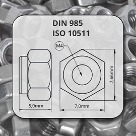 Locking Nuts M4 Stainless Steel A2 V2A Rustproof DIN 985 / ISO 10511 Pack of 25 High-Quality Fasteners for Metal, Wood & More Ideal for Model Making, Crafts and Industry