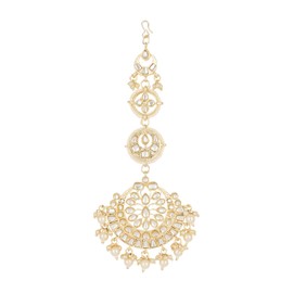 I Jewels - Boda india chapada en oro de Bollywood Kundan & Pearl hecha a mano Maang Tikka para mujeres/niñas (T2134W), No es una piedra preciosa