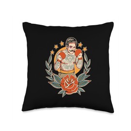 American Traditional Tattoo Boxer Flash Edgy Boxing Punk Alt Throw Pillow