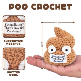 Positive Crochet Poop - Cute Stress Relief Toy - Poo Gag Gifts for Men, Women, Kids, Funny Gift for Adults, Dad, Friends, Brother - White Elephant Gifts for Adult, Funny Stocking Stuffers for Men