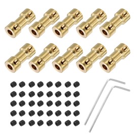 MECCANIXITY 10 Pack 4mm to 4mm Brass Shaft Coupling Joint Connector with Screws and Hex Wrench Flexible Motor Shaft Coupler for Car Wheels Tires Shaft Motor