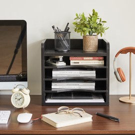YMYNY Desktop File Organizer with Handle, Document Letter Mail Tray Sorter with 3 Adjustable Shelves, 5 Tiers Paper Holder for School Home Office Desk,Black,13.4 * 12.4 * 9.06" UHBC006B