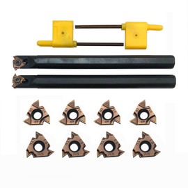 Zouzmin Lather Threading Tool Bit Set External Internal Threading Boring Bars Turning Tool Holders with 11IR AG60 16ER 16IR AG60 Carbide Threading Inserts (2pcs Boring Bars + 16ER IR AG60)
