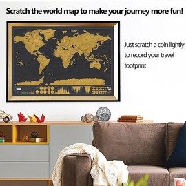 QSLKI Markeable Scratchable World Map, to Mark Your Past and Future Adventures, World Map Wall Art Atlas - Travel Map, Classroom Decoration or Geography Gift, Travel Check in Travel Footprint Record