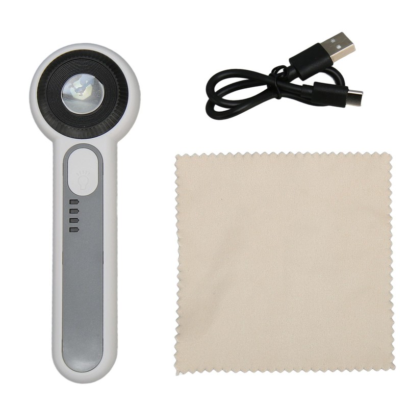 30X Handheld Magnifier 3 Levels Brightness Adjustment Touch Control LED