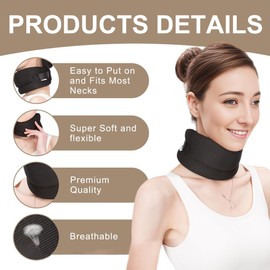 Malloraned Women Neck Brace for Neck Pain,Soft Neck Support Brace Cervical Collar,Ideal for Neck Strain, Cervical Spondylosis,Men Neck Collar for Sleeping,Working,Traveling (S, Black)