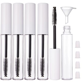 YITOU - Paquete de 4 tubos de máscara vacía de 10 ml con varita de cepillo para polvo, envase de crema de pestañas, botella de cosméticos para aceite de ricino, suero de crecimiento de cejas/aceite de coco, 4 insertos de goma, 1 embudo, blanco