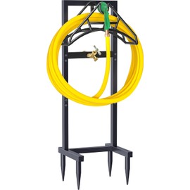 Artigarden - Soporte independiente para manguera de jardín al aire libre con grifo de latón y 4 picos, soporte colgador organizador de ca...