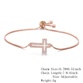 NEWBUY Classic Design AAA+ Cubic Zirconia Cross Charm Bracelets For Women Adjustable Copper Chain Bracelet & Bangle Christian Jewelry Baptism Gift (NBSL360-Rose Gold)