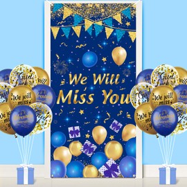 Blue Gold We Will Miss You Decorations for Men Navy Blue We Will Miss You Door Cover Banner and 18pcs We Will Miss You Balloons for Men Farewell Going Away Goodbye Graduation Party Decor Supplies