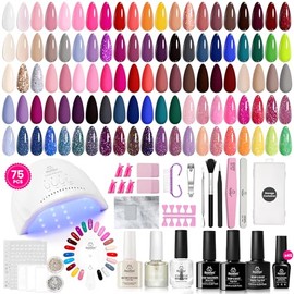 Kit de esmaltes de uñas en gel Beetles con luz ultravioleta: 75 piezas, conjuntos elegantes, kit de inicio de esmaltes en gel de 45 colores, kit de uñ