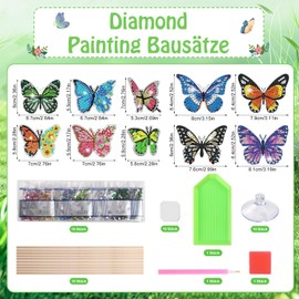 Coolon Pack of 10 Diamond Painting Butterfly Kits, Children and Adults Garden Decoration for Gardens and Indoors, Craft Ornaments Gift