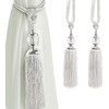 Curtain Tiebacks Crystal Curtain Holdbacks Hooks Handmade Curtain Tieback Rope Tassel Bead Ball Curtain Tie Backs Holder Home Decoration 2 Pack Beige White
