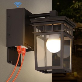 Porch Light with GFCI Outlet Built in, Dusk to Dawn Outdoor Lighting with Outlet, Waterproof Anti-Rust Alunmium Exterior Wall Mount Fixture, Outside Light for House Garage Front Door, Bulb Included