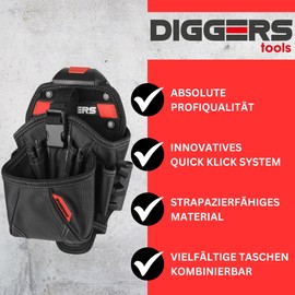 Diggers Tools - Cordless Screwdriver Holster Tool Bag - [Size L] Flexible Combinable Tool Bag Belt - High-Quality Belt Bag Tool for Electricians, Roofers & Carpenters