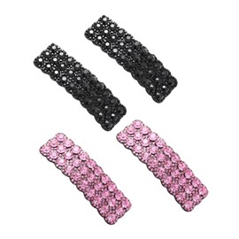 4Pcs Black and pink Rhinestone Snap Hair Clips Shining Crystal Rectangular Hairpins Barrettes for Party Wedding Daily Girls Decorative Accessories