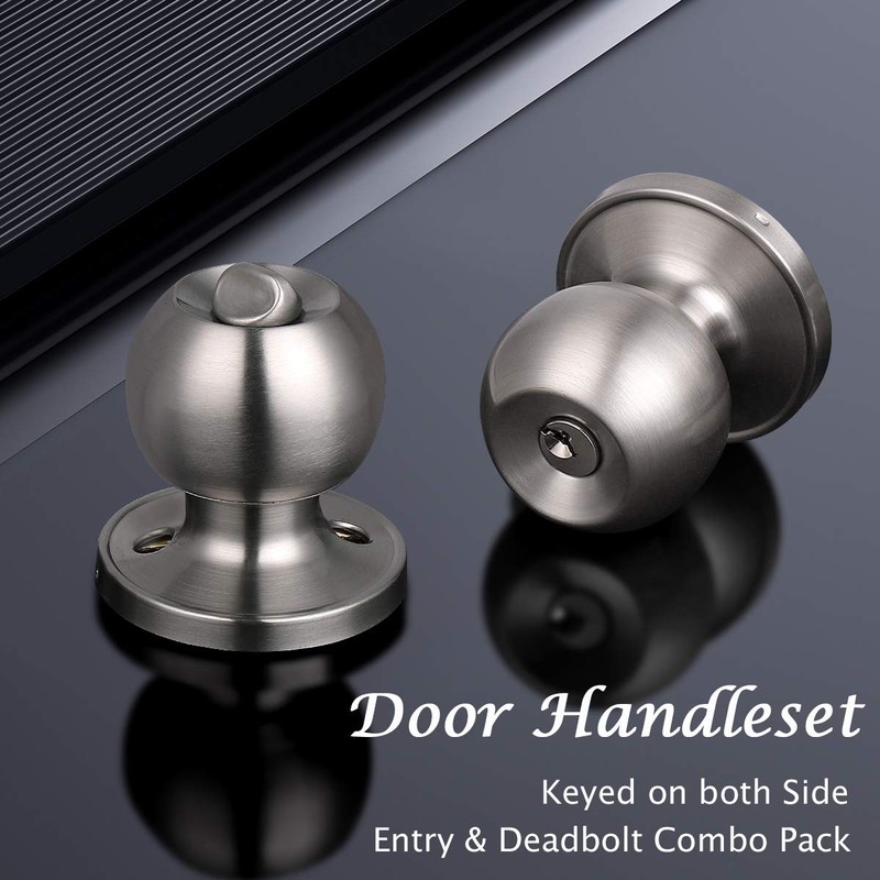 2 Pack Entry Door Knobs with Double Cylinder Deadbolt, Same