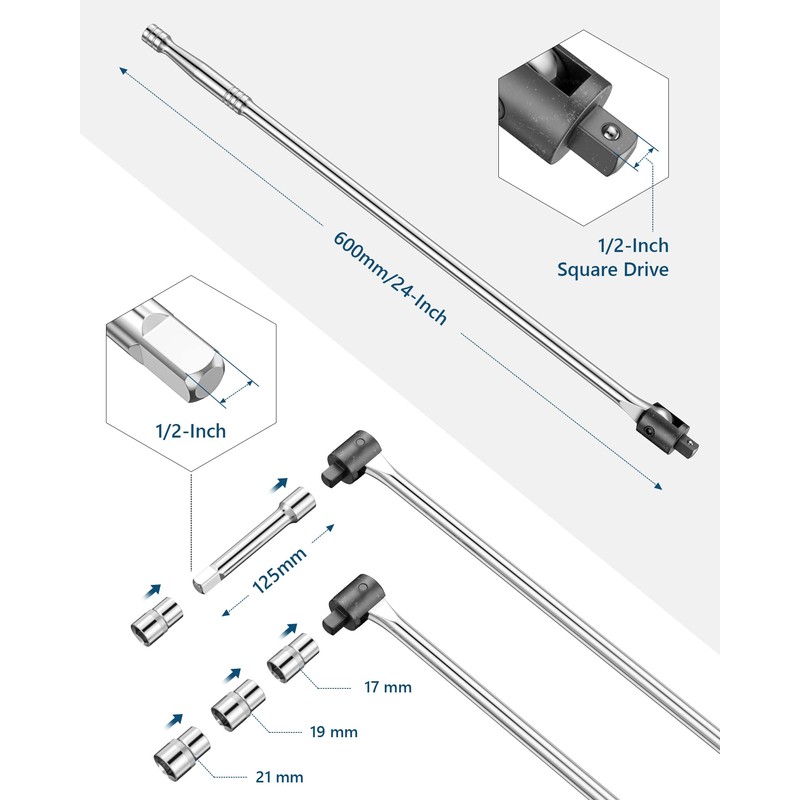 MAXPOWER 1/2-Inch Drive 24" Breaker Bar with 125mm Extension Bar,