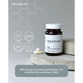 MoleQlar NR+ 30 Kapseln - 300mg NIAGEN® Nicotinamid Ribosid (NR) + 200mg Betain (TMG) pro Kapsel - Nahrungsergänzungsmittel mit 30 Tagen Vorrat - 1 Kapsel pro Tag