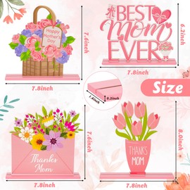 Mother's Day Tabletop Centerpiece Sign - Haooryx 4Pcs Happy Mother's Day Table Topper Centerpiece Sign Best Mom Ever Detachable Indoor Decoration for Mother's Day Birthday Party Home Decor Supplies