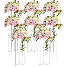 Geetery 8 Pieces Tall Acrylic Vase Wedding Centerpieces Clear Flower Stand Column Geometric Floral Vase Elegant Display Holder for Birthday Party Wedding Table Decorations (20 Inch)