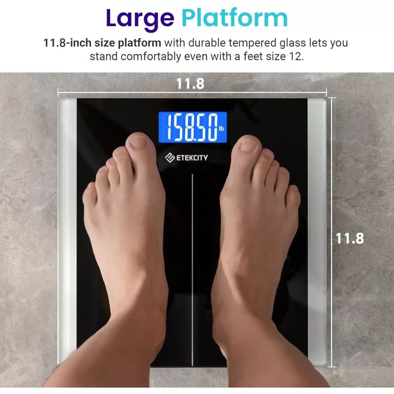 Digital Bathroom Scale for Body Weight LCD Display 6mm Tempered