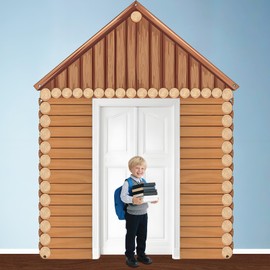 3PCS Camping Themed Party Decorations Log Cabin Banner Rustic Wooden Cabin Porch Signs Camping Party Banner Countryside Forest Photos Booth for Summer Camp Wedding Birthday Outdoor Classroom Decor