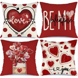 Valentine's Day Polka Dots Love Heart Mason Jar Throw Pillow Covers 20x20 Set of 4 Be My Valentine Wedding Cushion Case Decoration for Sofa Couch