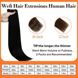 Full Shine Full Shine Hair Bundle Sew in Extensions Human Hair Weft 24 Inches Weft Hair Extensions Double Weft 105 Grams Color 1B Off Black Hair Extensions Weave