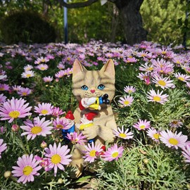 Cat Eating Gnomes Garden Statue Decor Funny Cat Statues Outdoor Garden Sculptures for Lawn Porch Patio, Balcony, Yard, Lawn Ornament Cat Lover Gifts