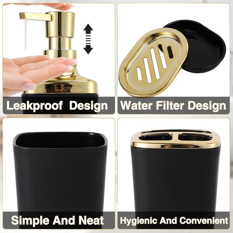 XLHOMO Black Bathroom Accessories 8 Piece Black and Gold Bathroom